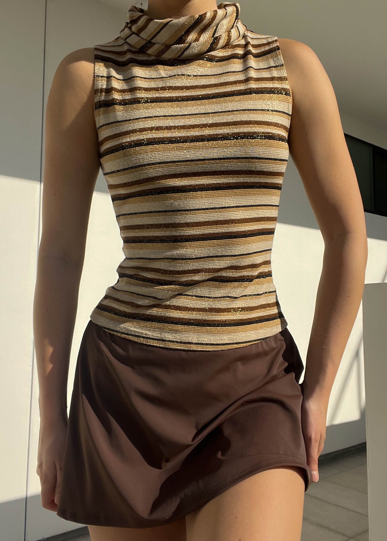 90's Sparkly Striped Sleeves Top (S)