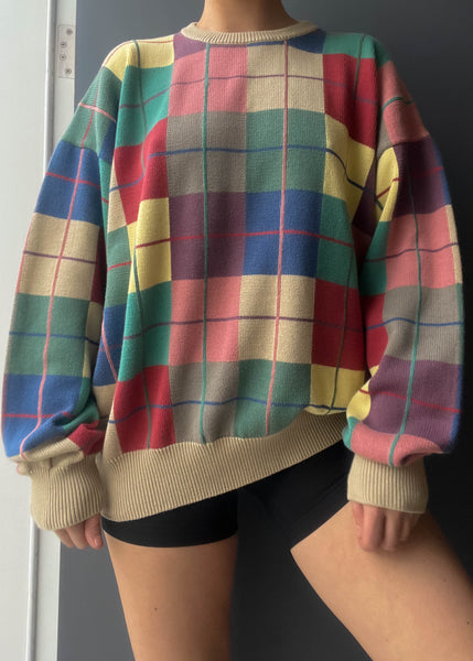 90's Rainbow Grid Sweater (L)