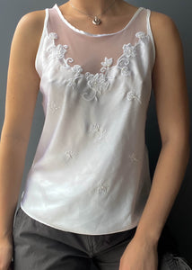 90's White Silky Floral Tank (S)