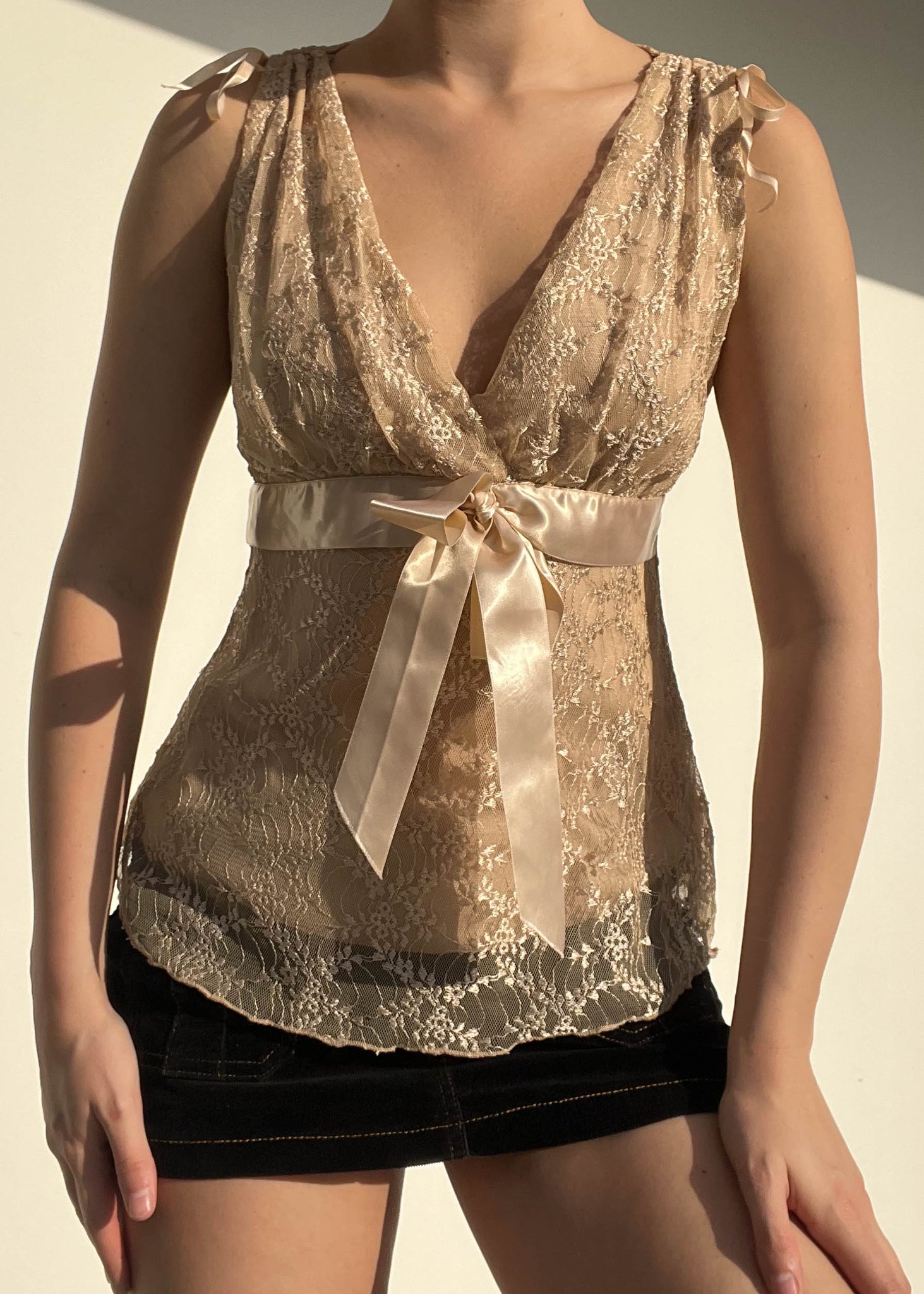 Late 90's Gold Ribbon & Lace Tank (S)