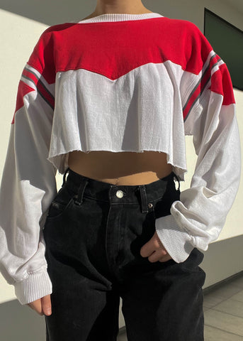 90's Red & White Color-Block Pullover (M)