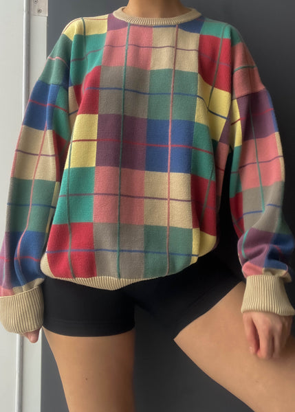 90's Rainbow Grid Sweater (L)