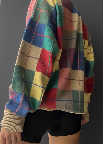 90's Rainbow Grid Sweater (L)