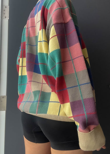 90's Rainbow Grid Sweater (L)