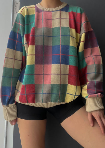 90's Rainbow Grid Sweater (L)