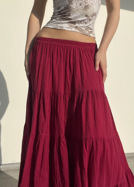 90's Maroon Flowy Maxi Skirt (S-M)