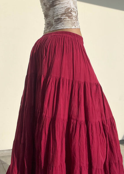 90's Maroon Flowy Maxi Skirt (S-M)