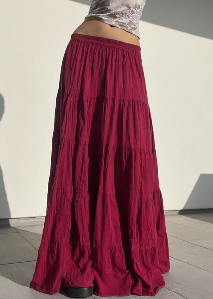 90's Maroon Flowy Maxi Skirt (S-M)