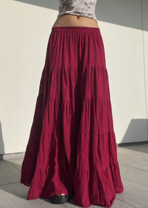 90's Maroon Flowy Maxi Skirt (S-M)