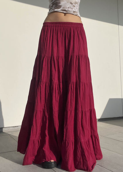 90's Maroon Flowy Maxi Skirt (S-M)