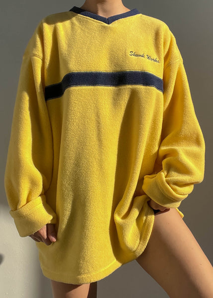 90's Yellow & Navy Fleece Pullover (XL)
