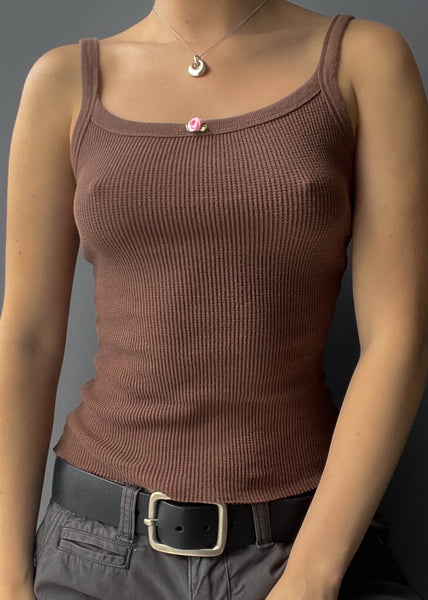 Brown & Pink Rosebud Tank (S)