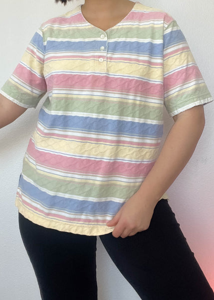 80's Pastel Striped Tee (L)