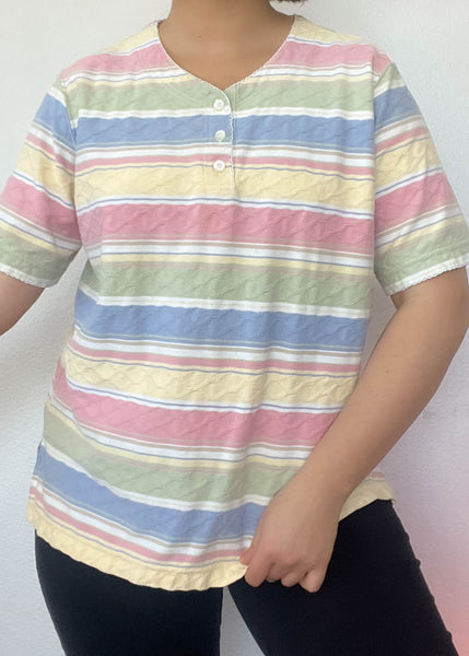 80's Pastel Striped Tee (L)