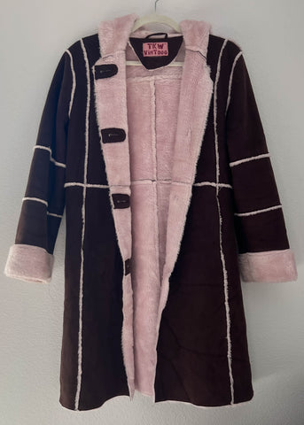 Y2k Brown & Pink Fur Trim Coat (S)