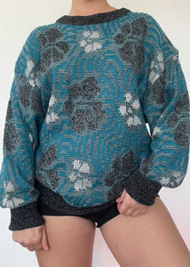 80's Blue Hibiscus Knit (men's L)