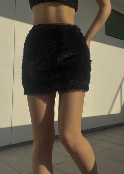 Fuzzy Black Mini Skirt (26")