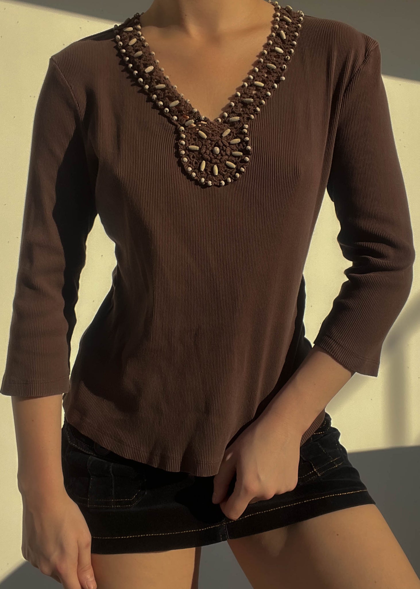 Y2k Beaded Chocolate Top (M)