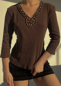 Y2k Beaded Chocolate Top (M)