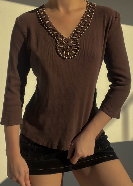 Y2k Beaded Chocolate Top (M)