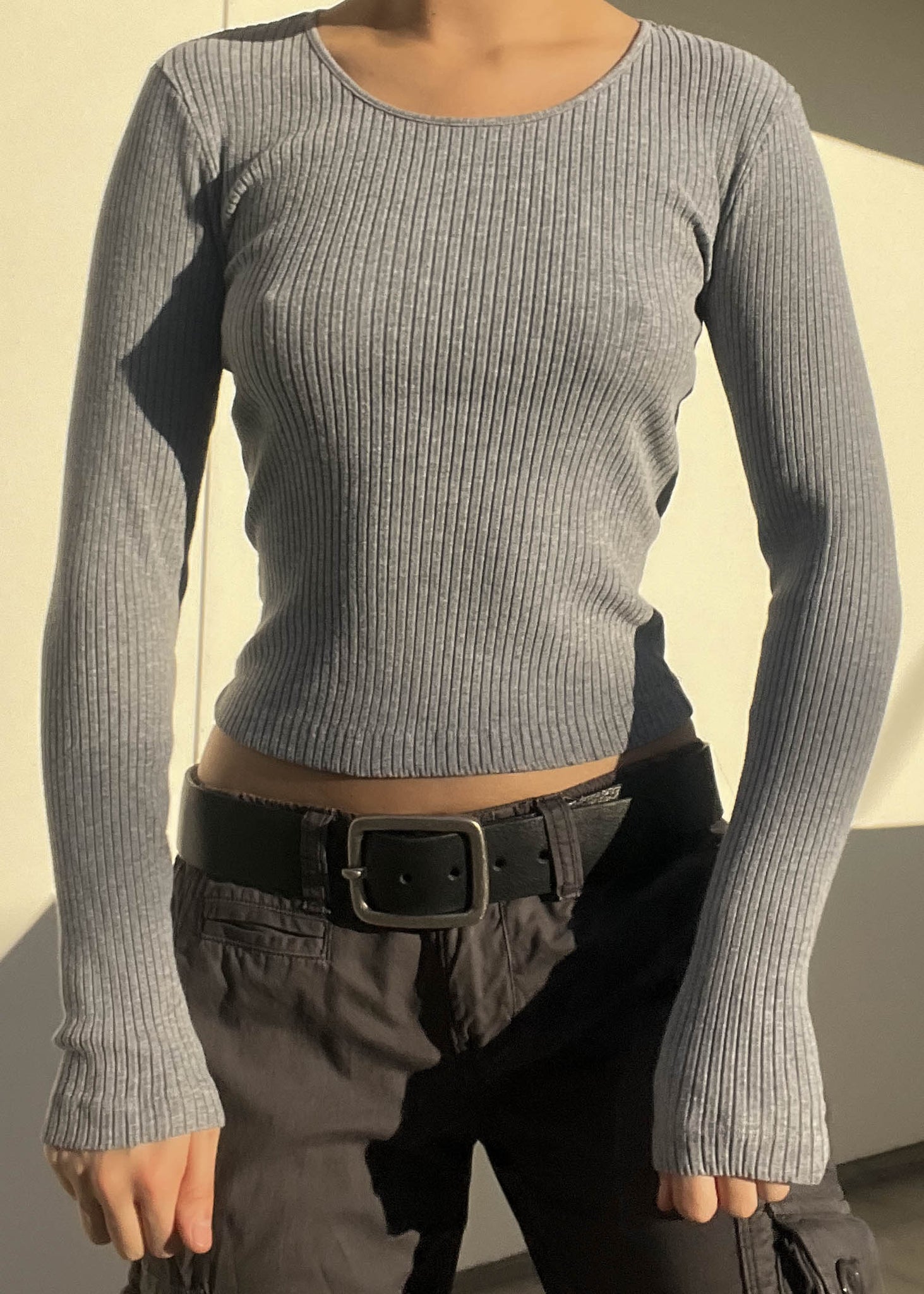 90's Gray Ribbed Long Sleeve (S)