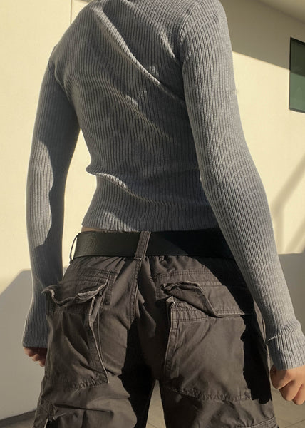 90's Gray Ribbed Long Sleeve (S)