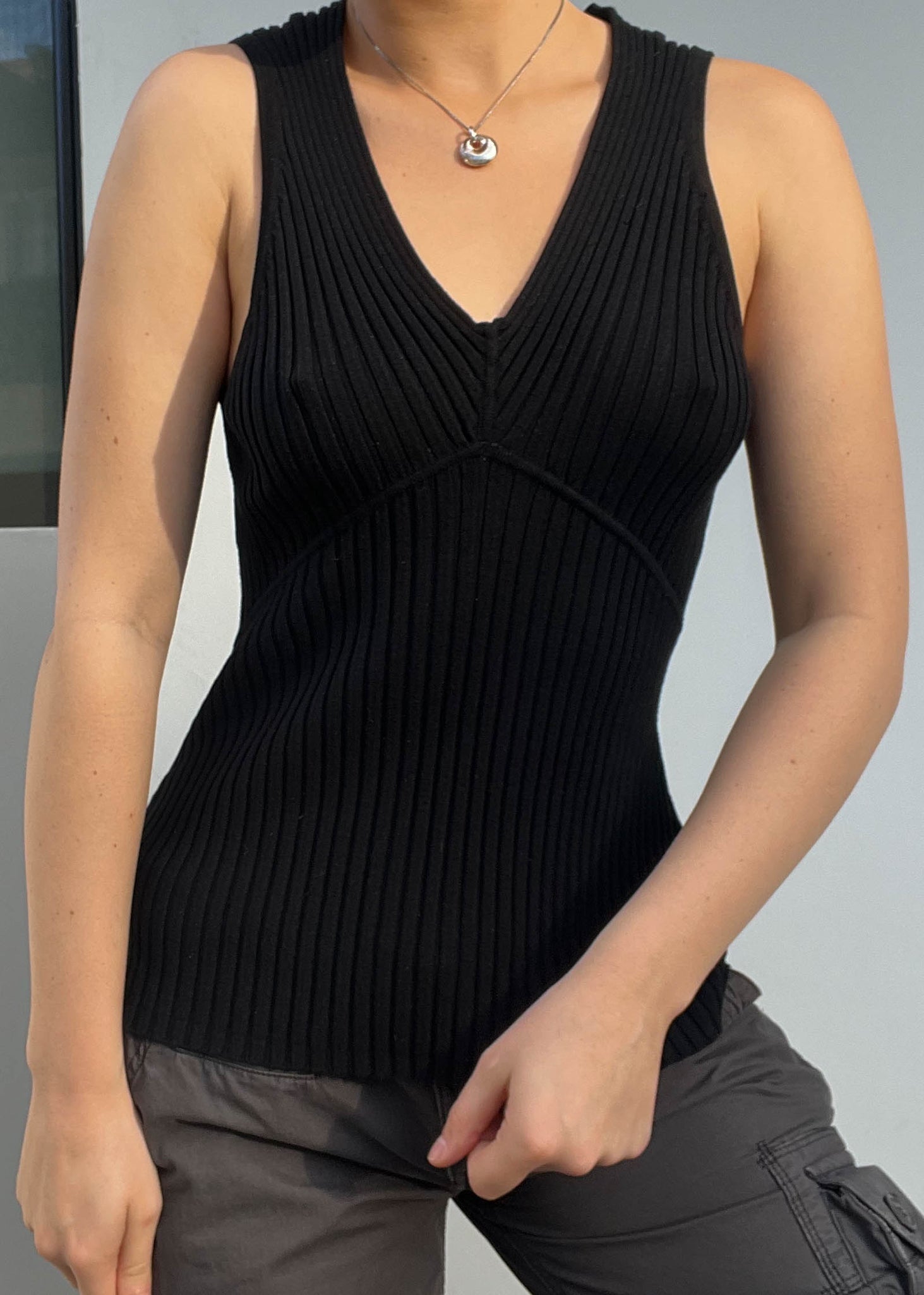 Y2k Stretchy Black Knit Tank (M-L)