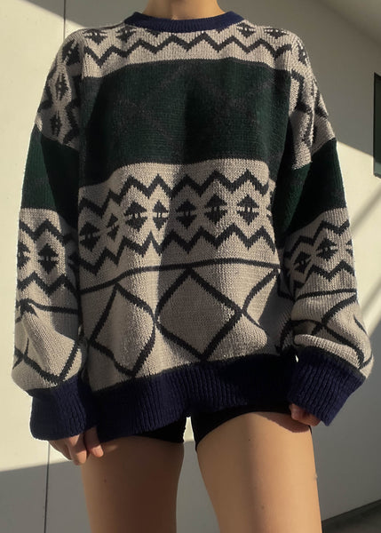 Vintage Geometric Print Sweater (L-XL)