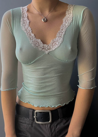90's Pastel Aqua Mesh Top (S)