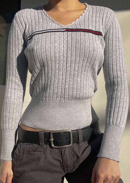 Y2k Gray Tommy Flag Knit (S)