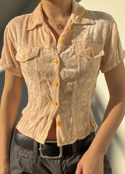 Velvet Peach Button Down (S)