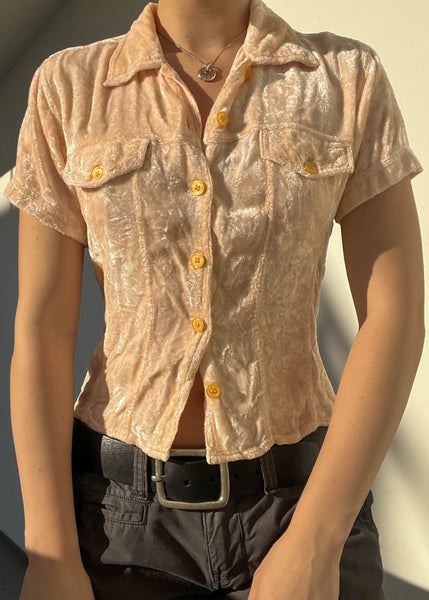 Velvet Peach Button Down (S)