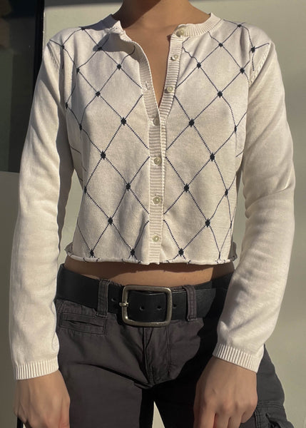 90's Cream & Black Cardi (S-M)