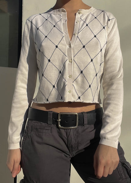 90's Cream & Black Cardi (S-M)