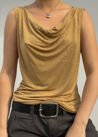 Golden Sparkle Cowl Neck Tank (M)