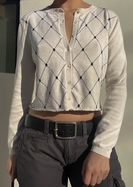 90's Cream & Black Cardi (S-M)