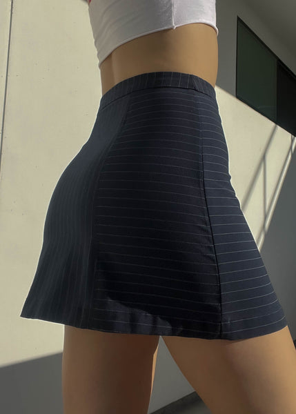 90's Navy Pinstripe Mini Skirt (S)