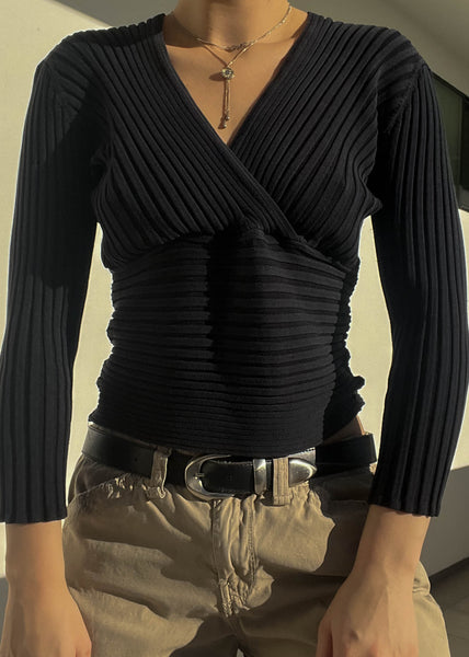 90's Ribbed Black 3/4 Sleeve (M)