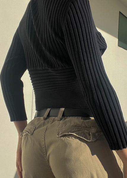 90's Ribbed Black 3/4 Sleeve (M)