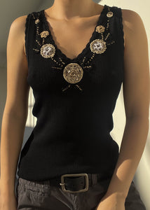 Crochet Flower Knit Tank (S)