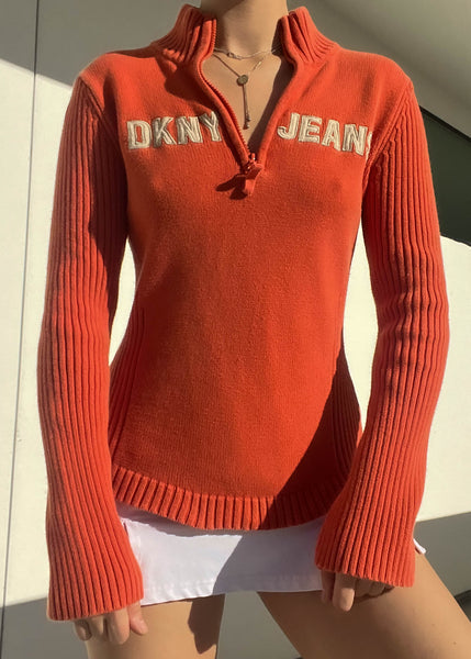 Orange DKNY 1/4 Zip Knit (S-M)