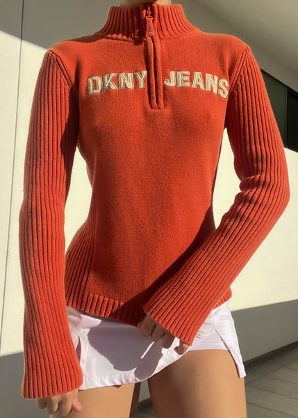 Orange DKNY 1/4 Zip Knit (S-M)