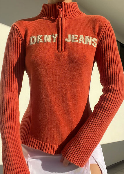 Orange DKNY 1/4 Zip Knit (S-M)