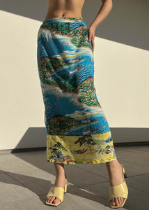 90's Island Print Maxi Skirt (S)
