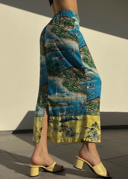 90's Island Print Maxi Skirt (S)