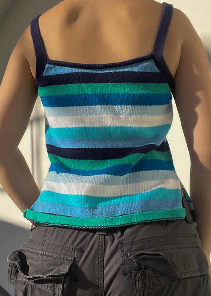 Teal & Blue Striped Knit Tank (M)