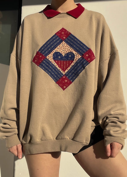 Quilted Heart Collared Crewneck (XL-XXL)