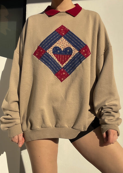 Quilted Heart Collared Crewneck (XL-XXL)