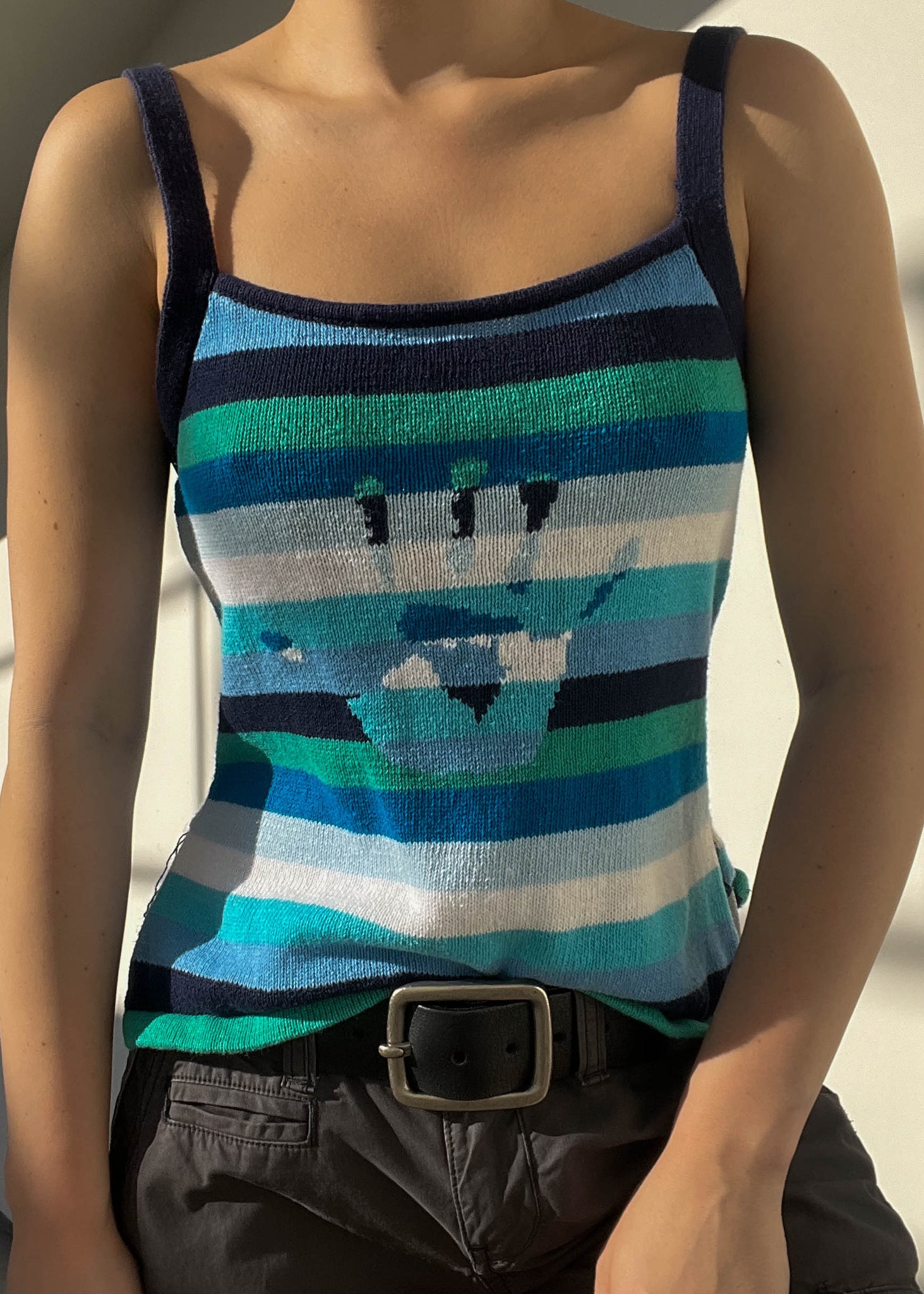 Teal & Blue Striped Knit Tank (M)