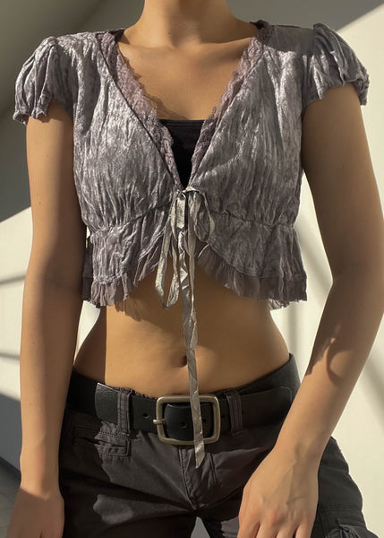 Gray Velvet Tie Top (S-M)